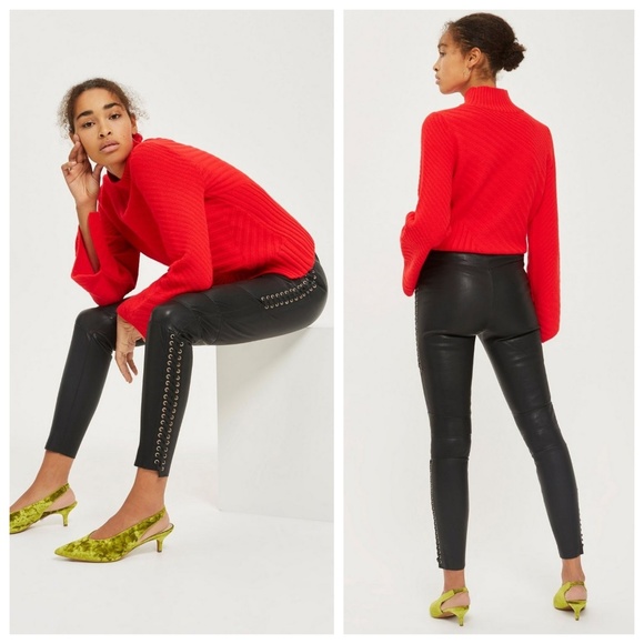 topshop red leather pants 